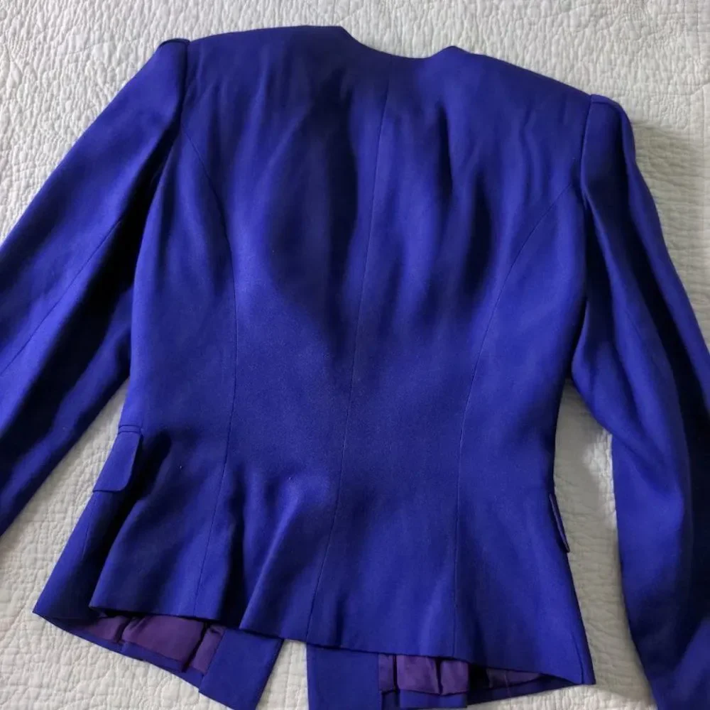 Vintage 80s Michelle Stuart Blazer Purple Gold Button Corpcore Size 8P